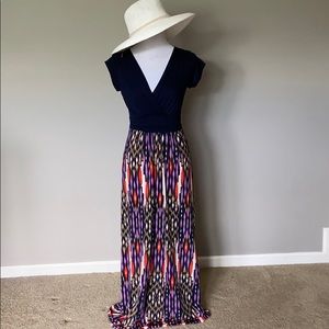Gilli Maxi Faux Wrap Dress with Tribal print Skirt